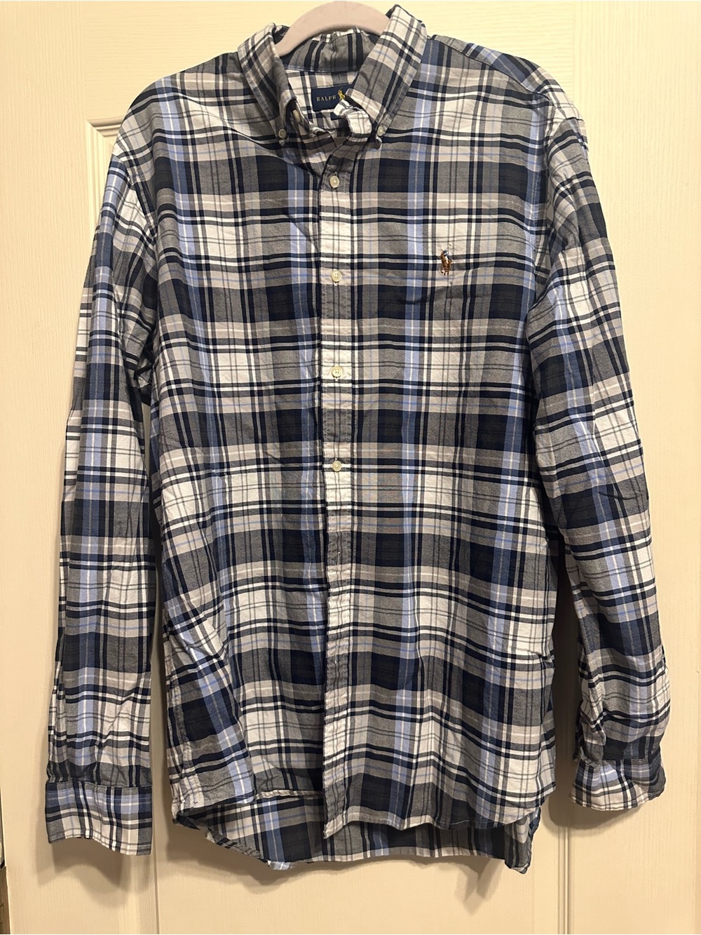 Ralph Lauren Blue and White Plaid Button-Down Shirt